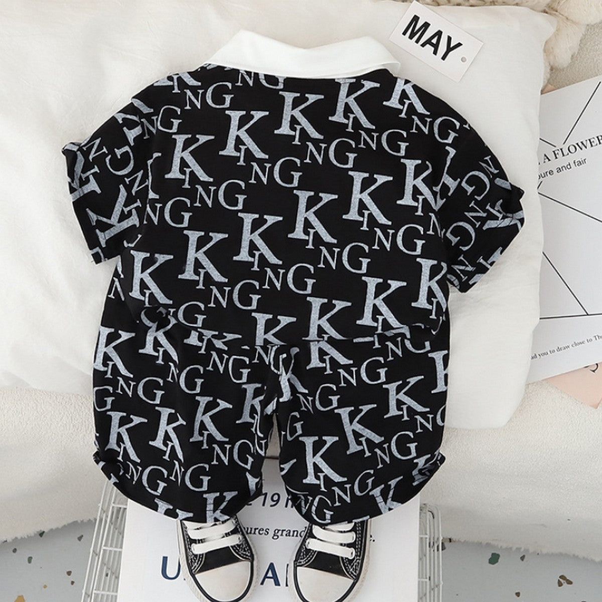 1-5 Yaş KING Baskılı Polo Yaka Siyah Erkek Çocuk Takımı