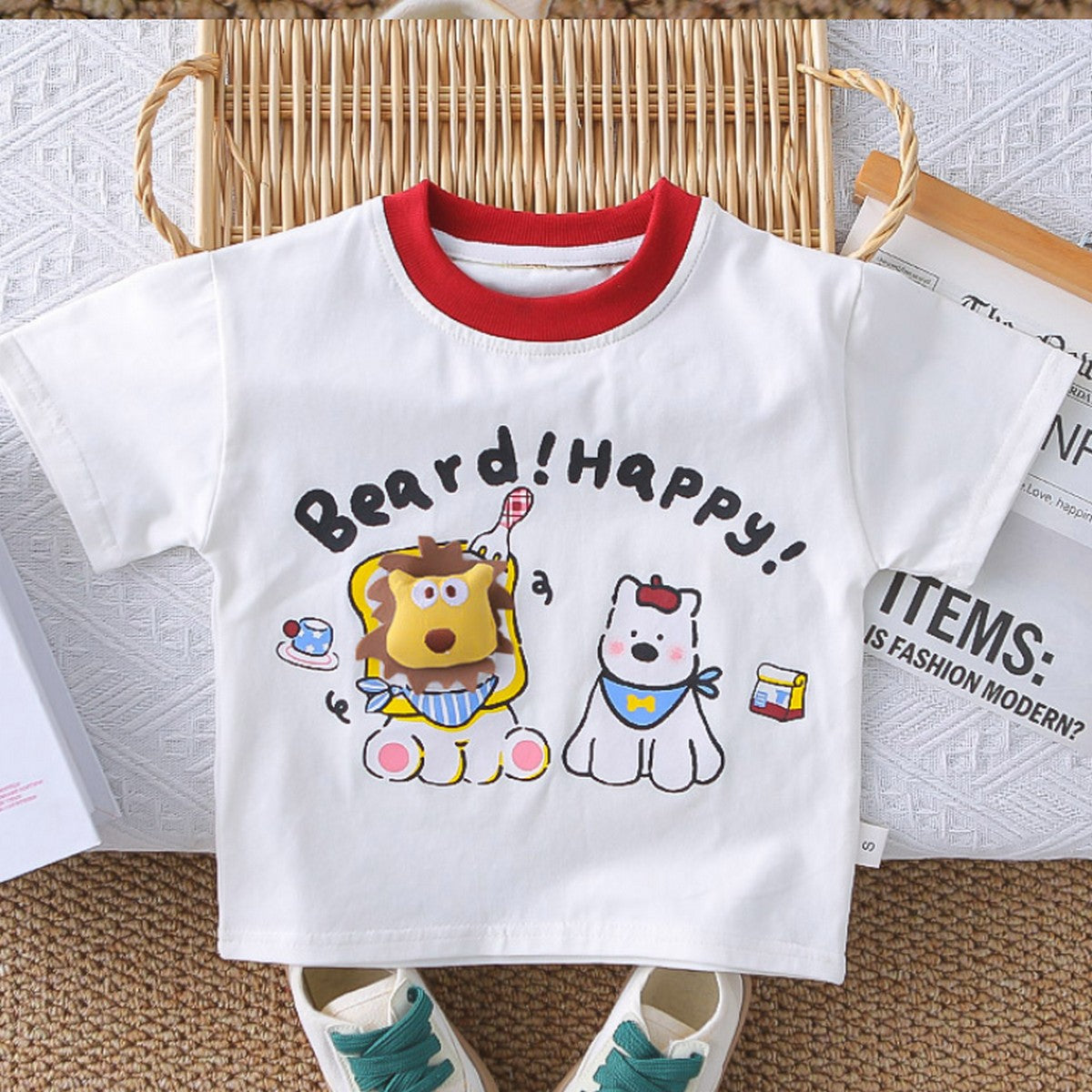 1-5 Yaş Erkek Çocuk Sevimli Hayvan Baskılı Kırmızı Şortlu Takım