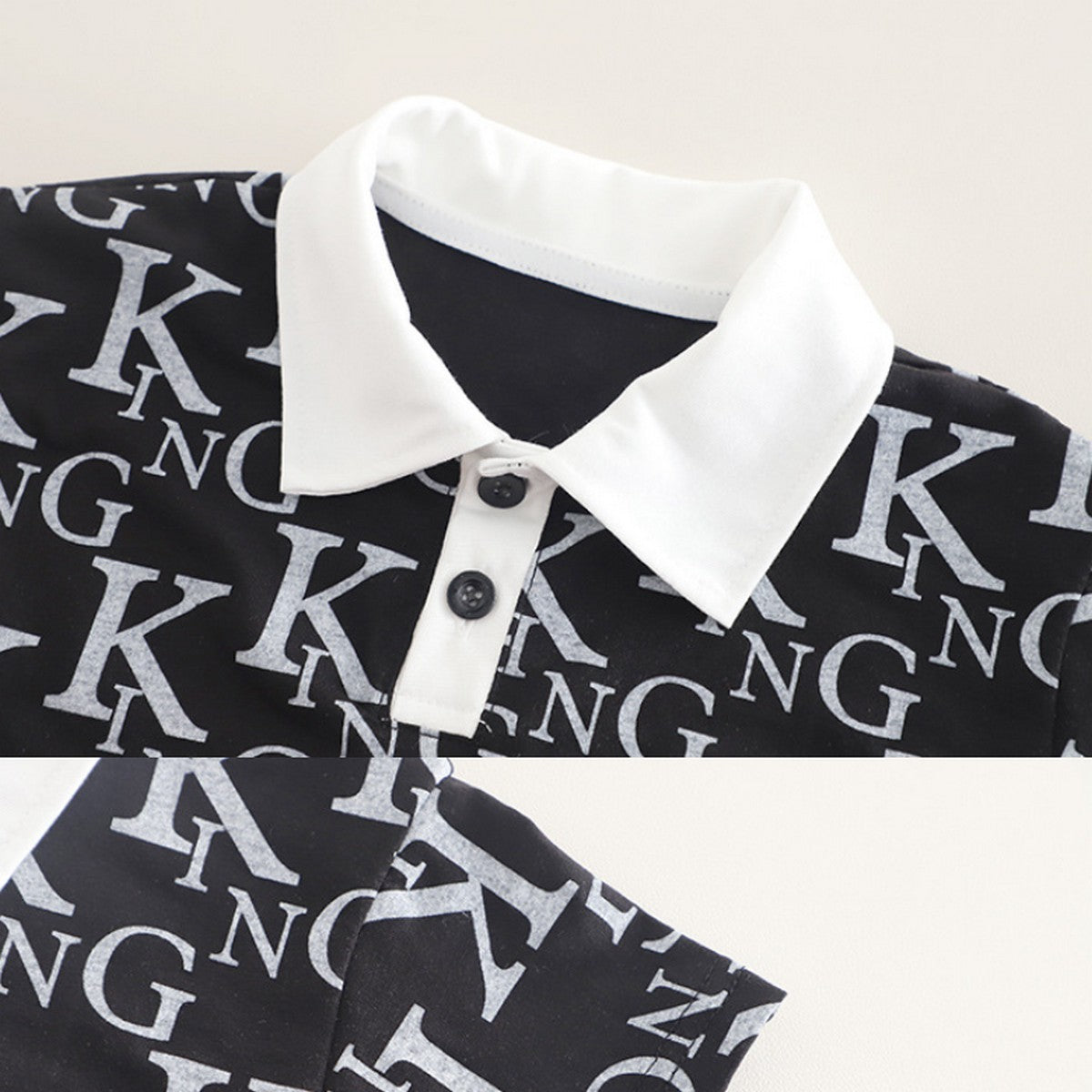 1-5 Yaş KING Baskılı Polo Yaka Siyah Erkek Çocuk Takımı