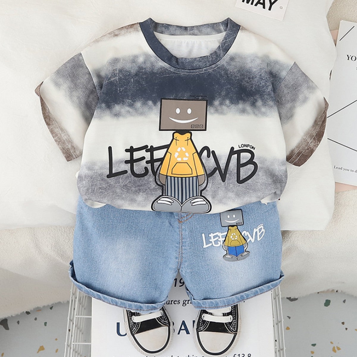 1-5 Yaş Renk Geçişli Tişört ve Kot Şort Erkek Çocuk Takımı