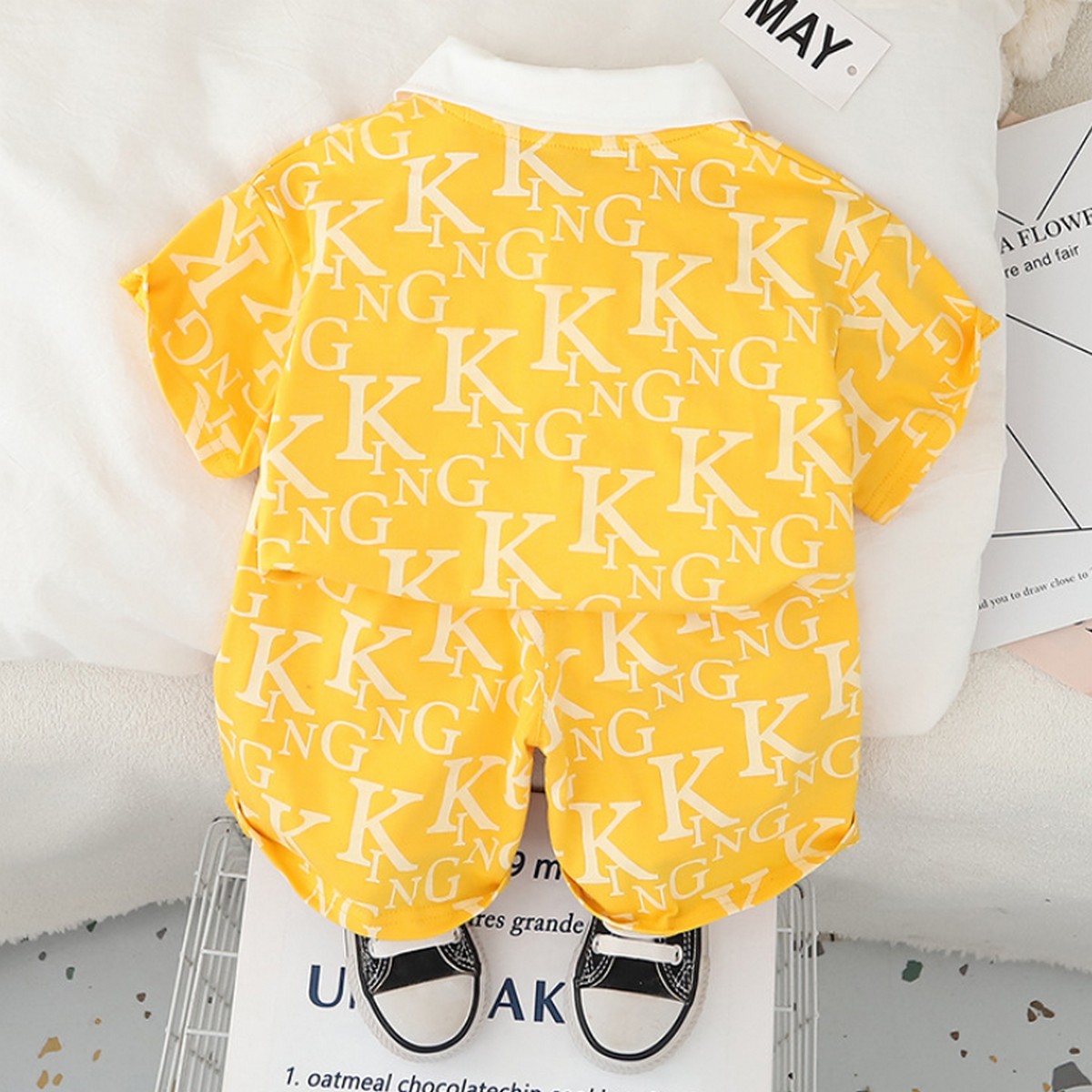 KING Yazı Desenli Sarı Polo Yaka Erkek Çocuk Takımı 1-5 Yaş