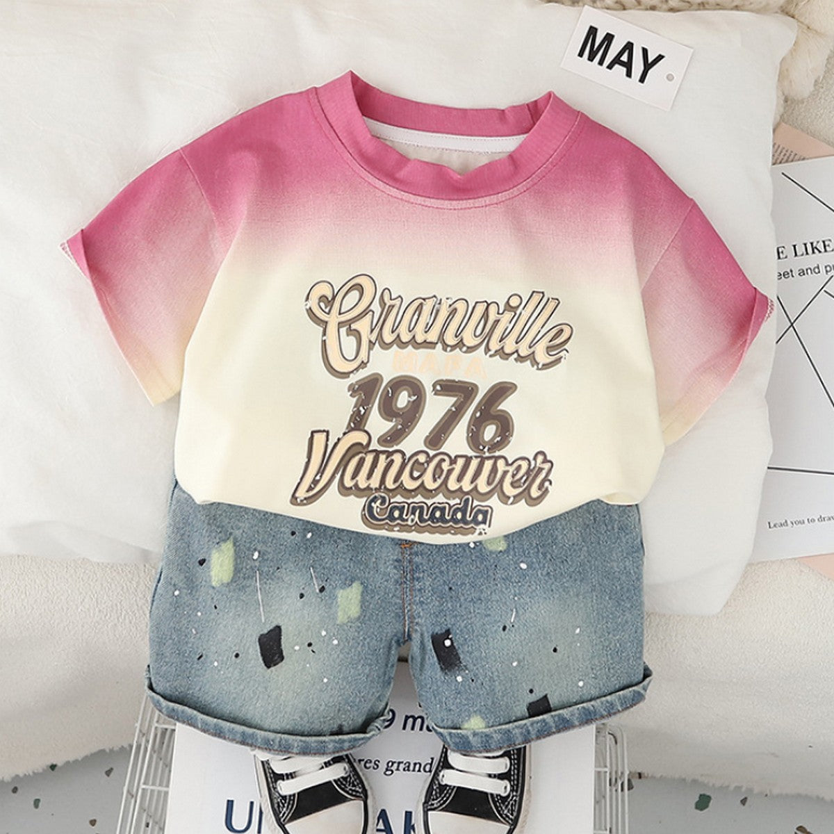 1-5 Yaş Pembe Vancouver 1976 Tişört ve Kot Şort Takımı