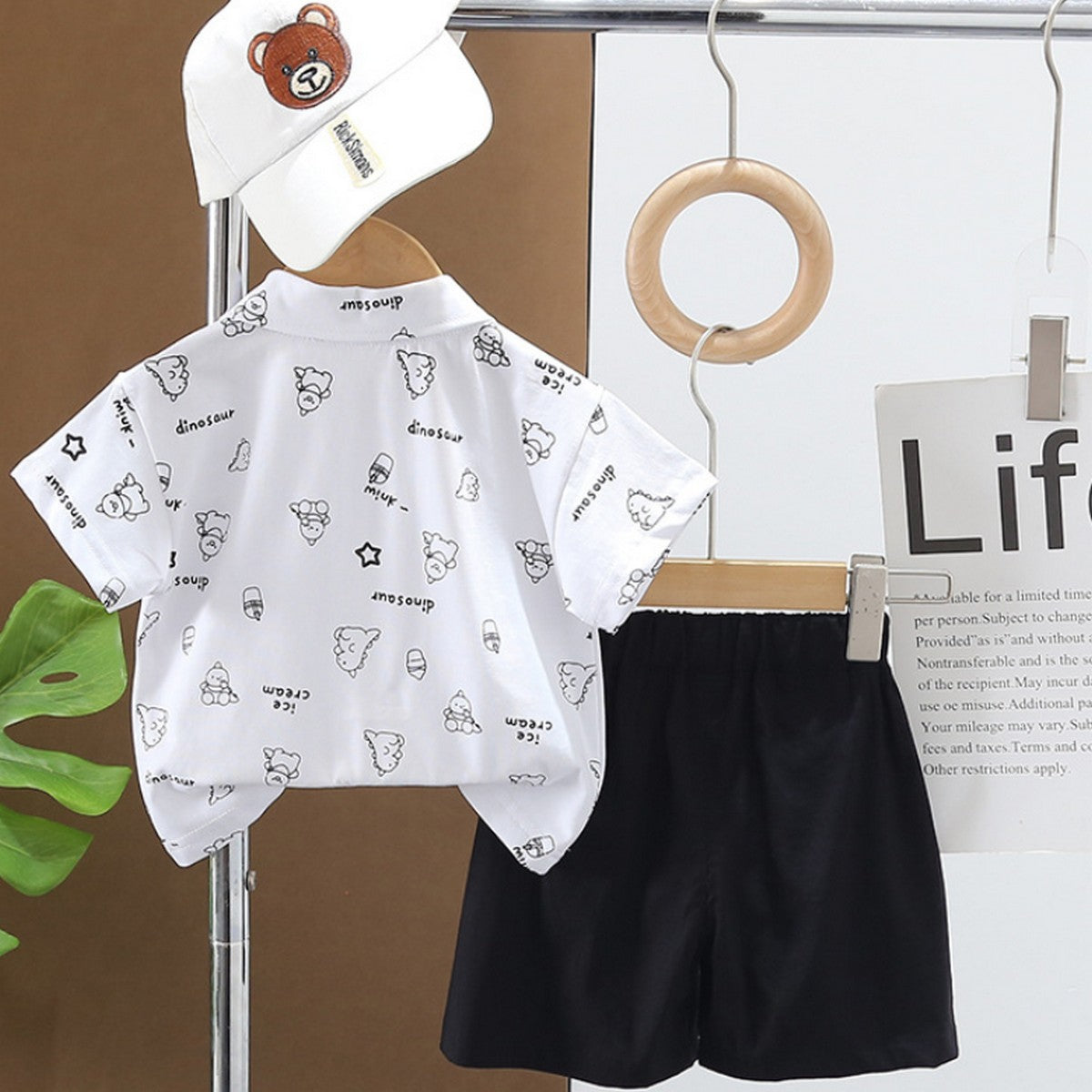 1-5 Yaş Kravat Detaylı Dinazor Desenli Erkek Çocuk Takımı