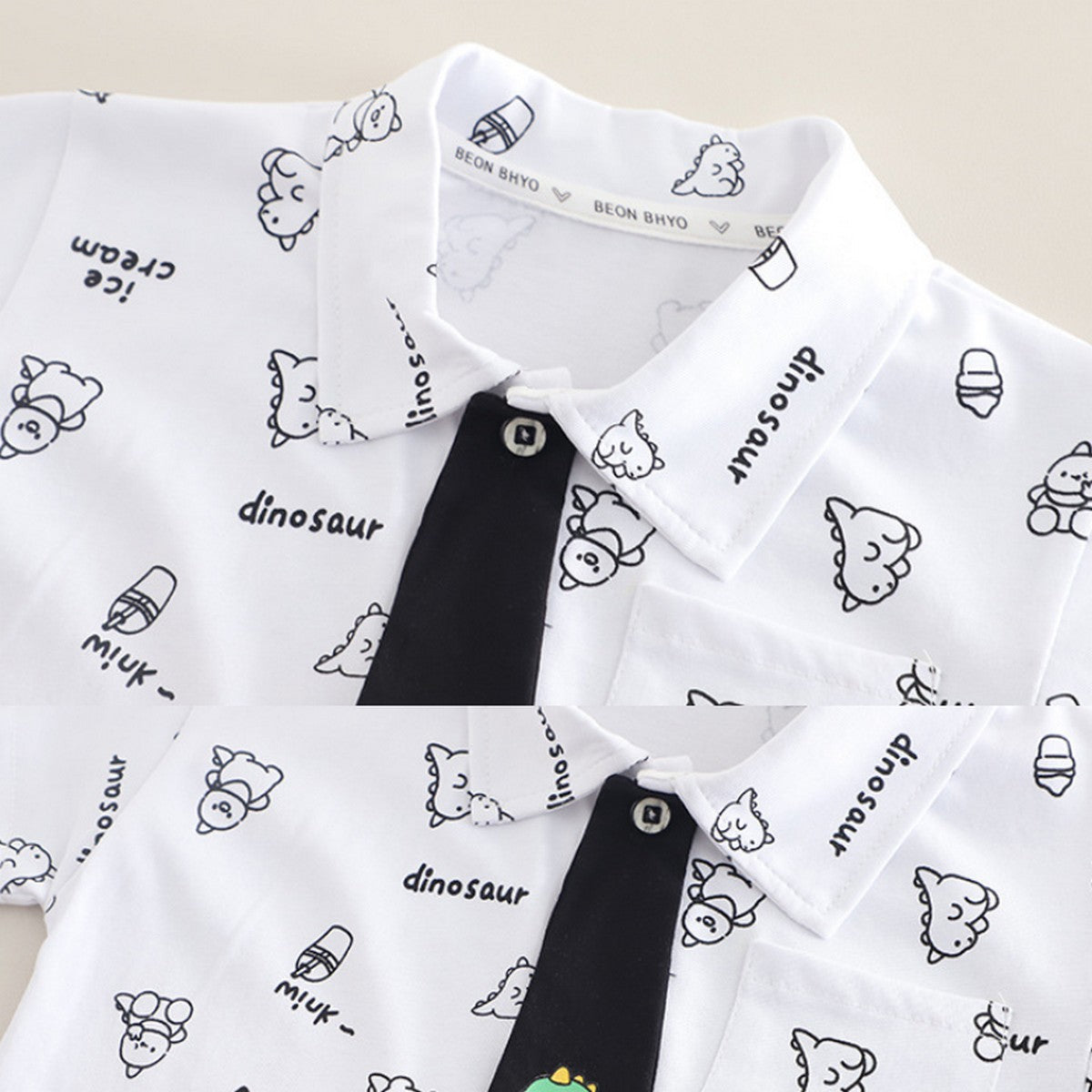 1-5 Yaş Kravat Detaylı Dinazor Desenli Erkek Çocuk Takımı