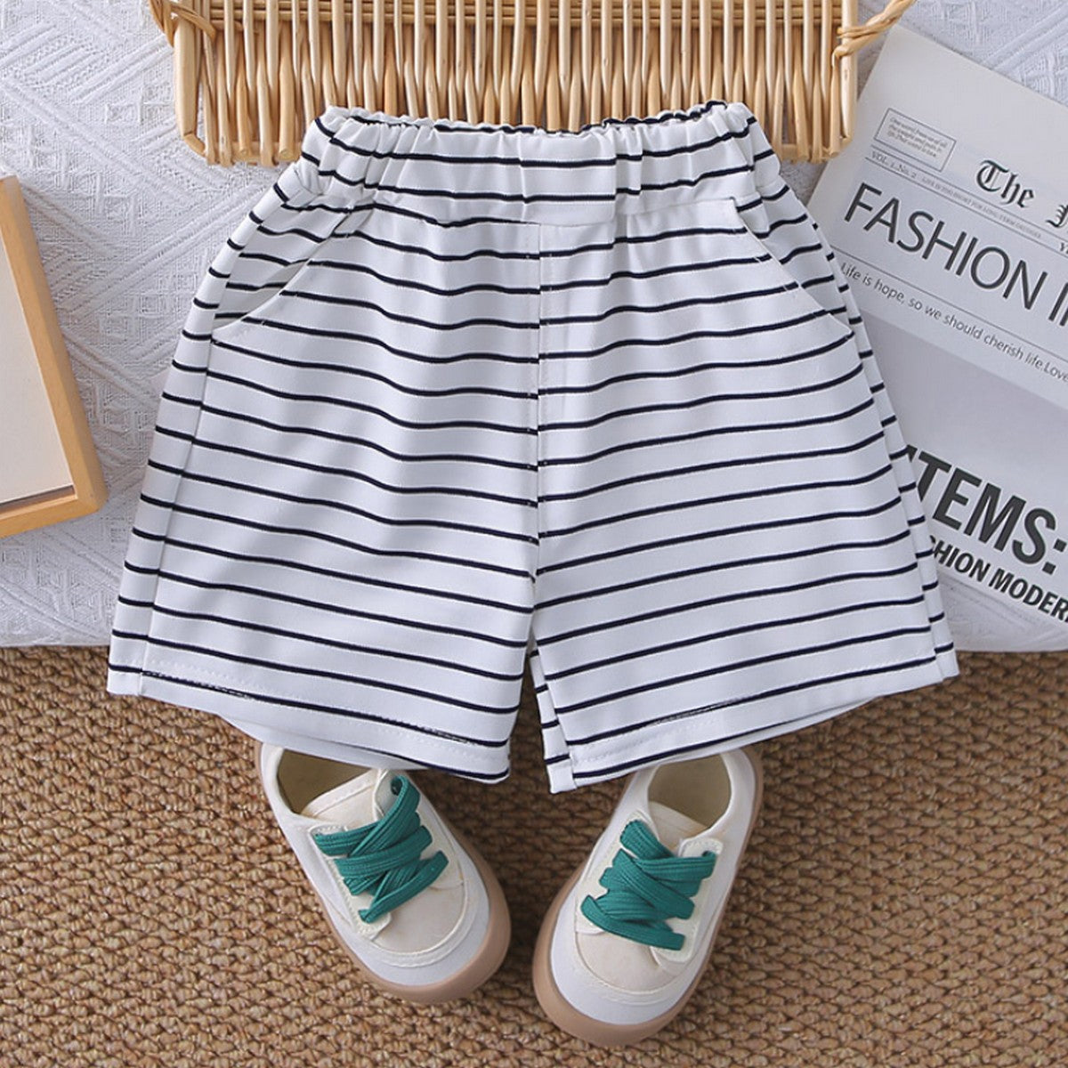 1-5 Yaş Askı Desenli Ayıcık Baskılı Çizgili Erkek Çocuk Takımı