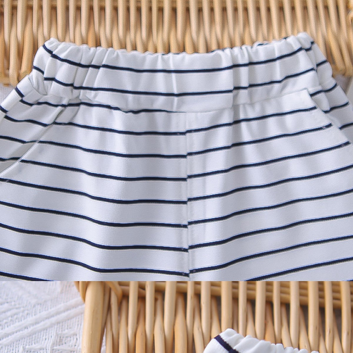 1-5 Yaş Askı Desenli Ayıcık Baskılı Çizgili Erkek Çocuk Takımı