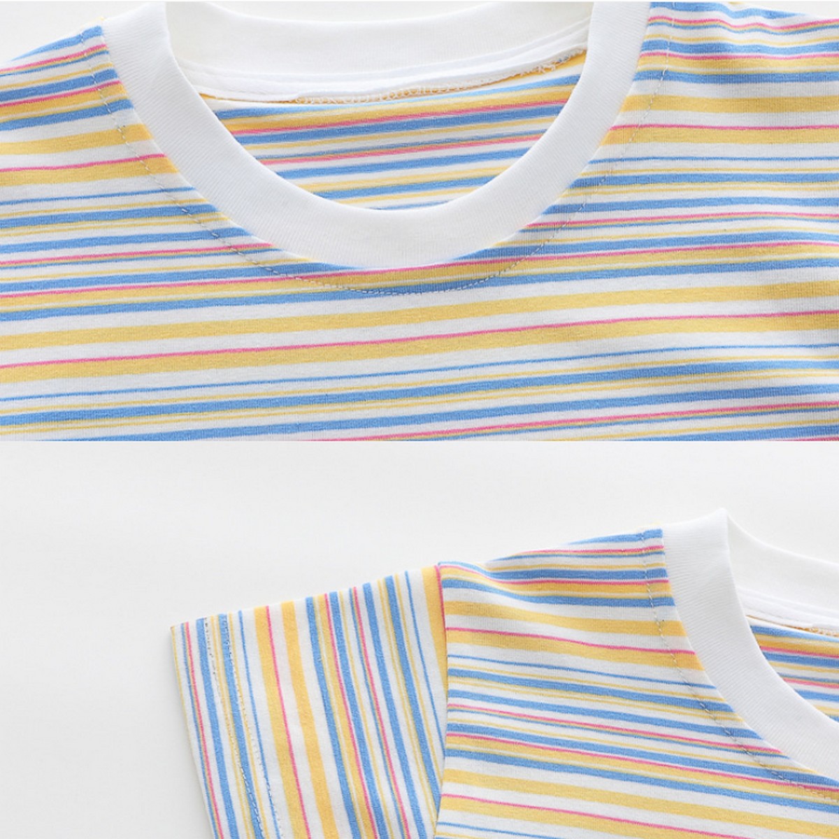 1-5 Yaş Renkli Çizgili Tişört ve Tavşan Figürlü Bej Salopet Takımı