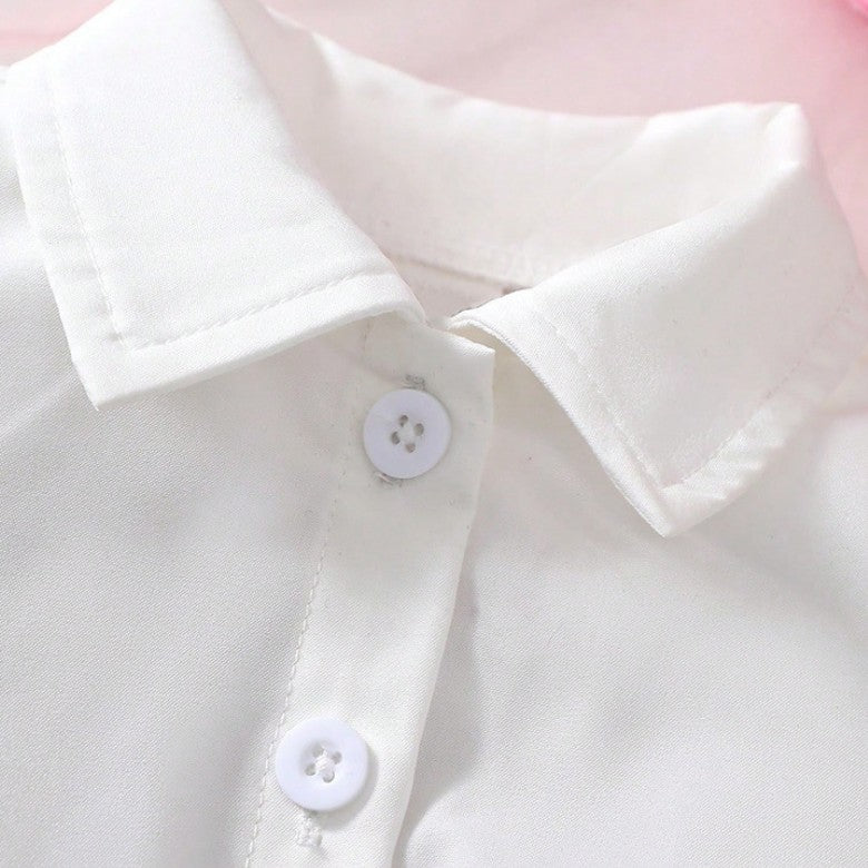 6 Ay - 3 Yaş Kız Çocuk Beyaz Elbise & Pembe "Honey" Yelekli Takım