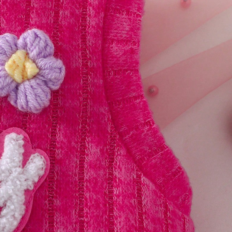 6 Ay - 3 Yaş Kız Çocuk Beyaz Elbise & Pembe "Honey" Yelekli Takım