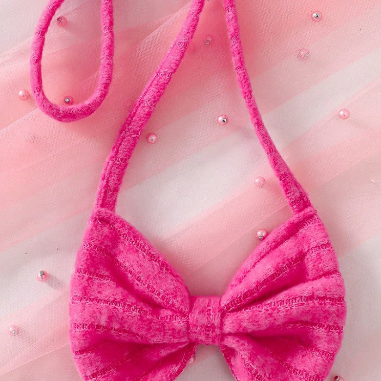 6 Ay - 3 Yaş Kız Çocuk Beyaz Elbise & Pembe "Honey" Yelekli Takım