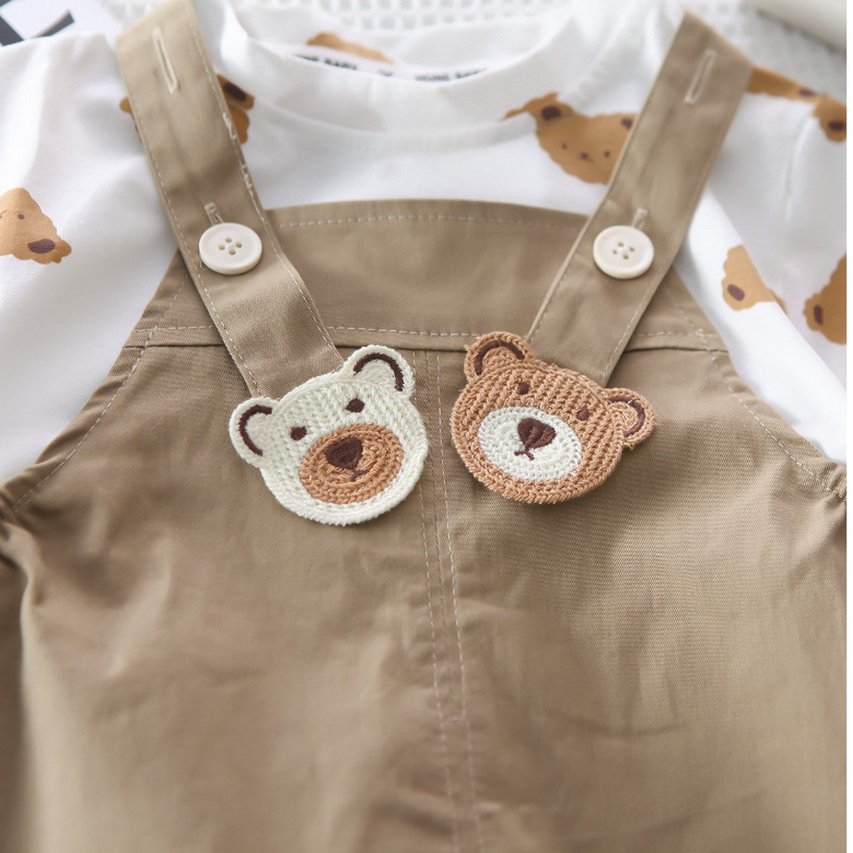 1-6 Yaş Ayıcık Baskılı Tişört ve Peluş Figürlü Salopet Takımı