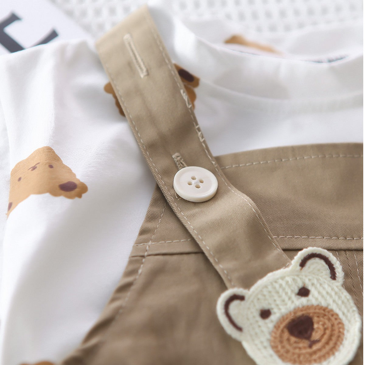 1-6 Yaş Ayıcık Baskılı Tişört ve Peluş Figürlü Salopet Takımı