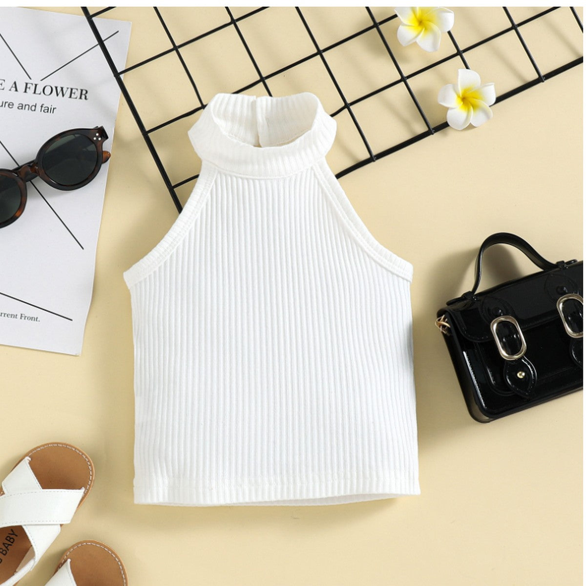 1-5 Yaş Kız Çocuk Beyaz Atlet ve Pembe Şort Takımı | Bel Çantalı Yaz Kombini