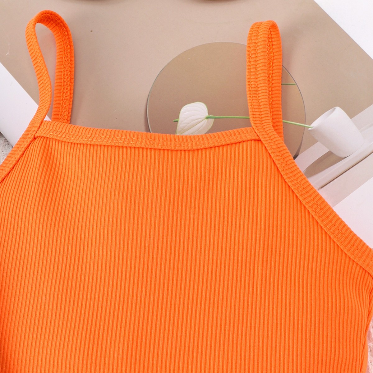 1-7 Yaş Kız Çocuk Kot Yelekli Turuncu Tulum Takımı | Yazlık Enerjik Kombin