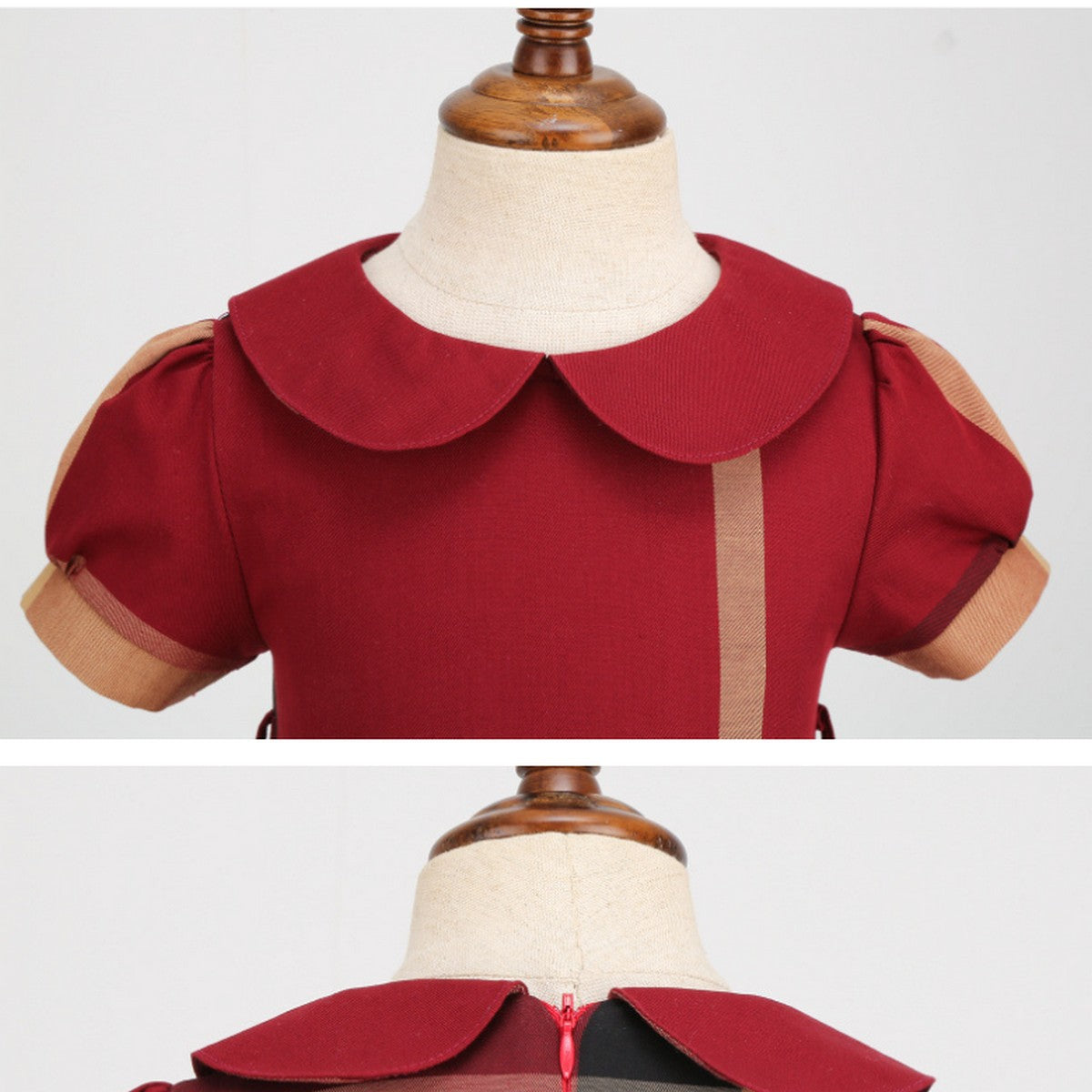 1-7 Yaş Kırmızı Fiyonk Detaylı Ekose Kız Çocuk Elbise