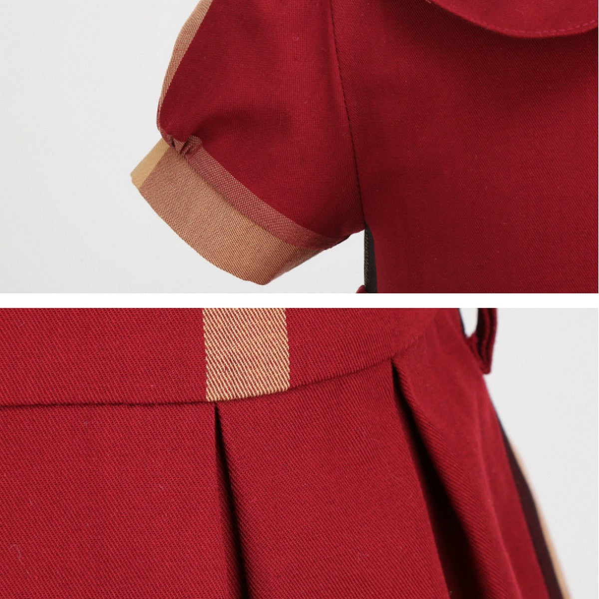 1-7 Yaş Kırmızı Fiyonk Detaylı Ekose Kız Çocuk Elbise