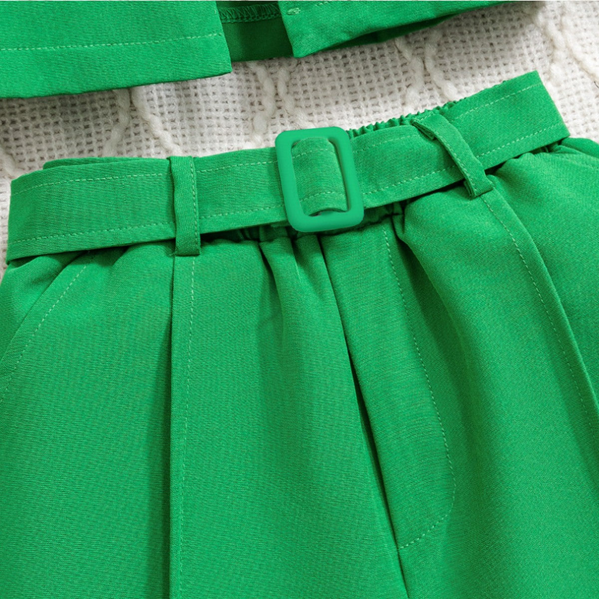 4-7 Yaş Kız Çocuk Yeşil Şortlu Takım | Ceketli Yazlık Kombin