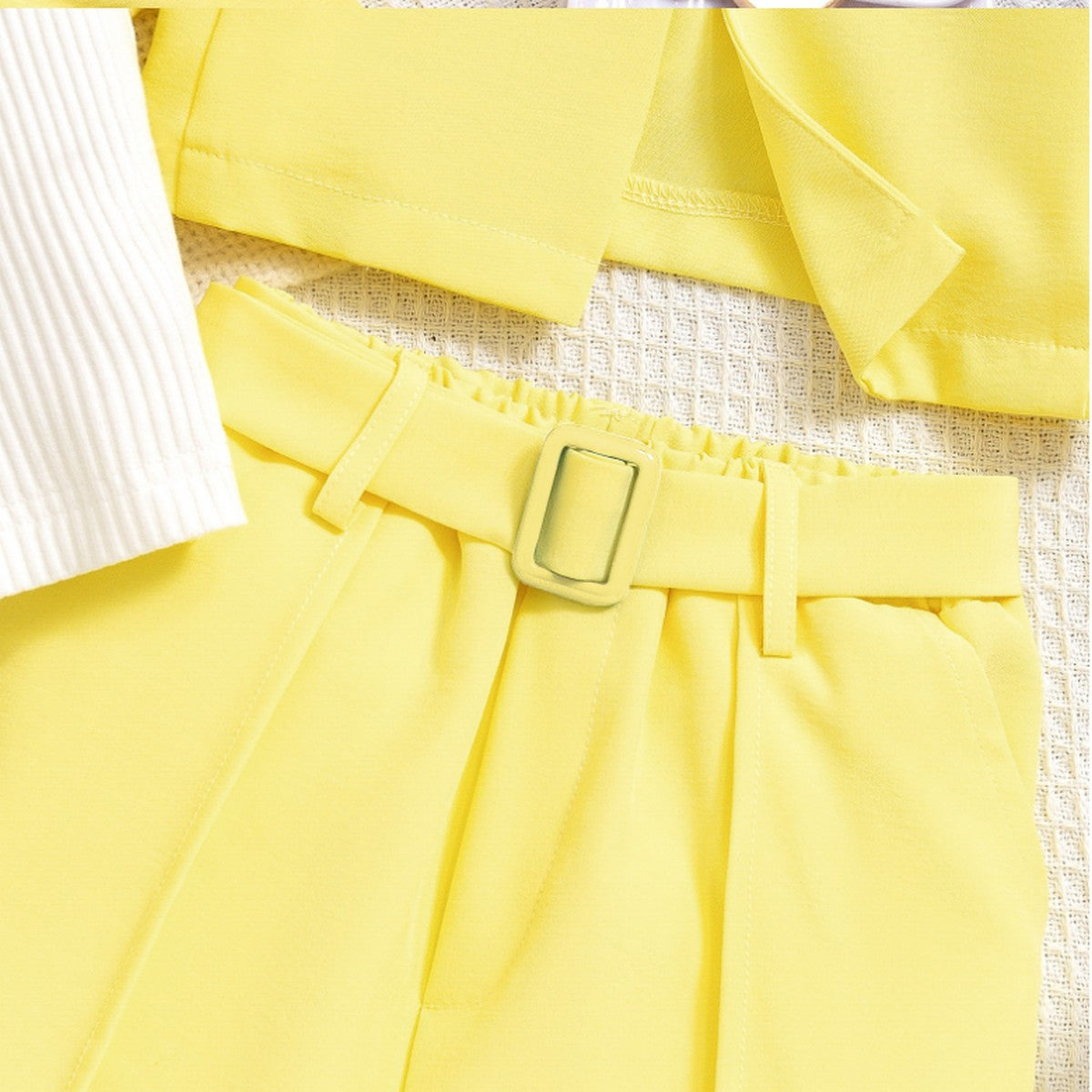 4-7 Yaş Kız Çocuk Sarı Şortlu Takım | Ceketli Yazlık Kombin