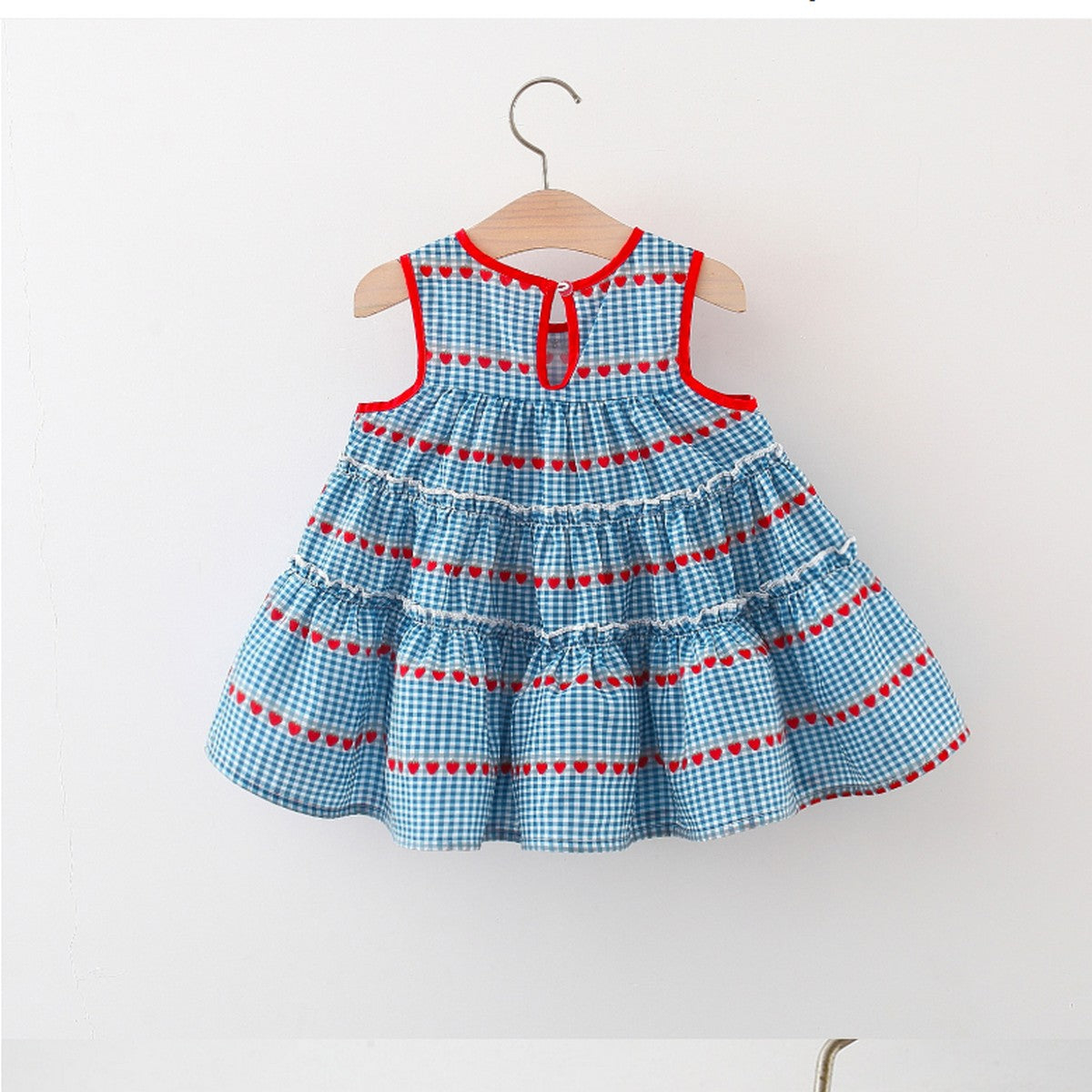 10 Ay – 4 Yaş Kiraz Desenli Mavi Ekose Elbise ve Çanta Takımı – Kız