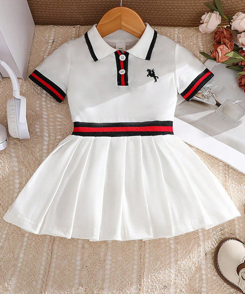 10 Ay – 3 Yaş Kız Çocuk Polo Yaka Beyaz Elbise | Spor Şık Yazlık Model