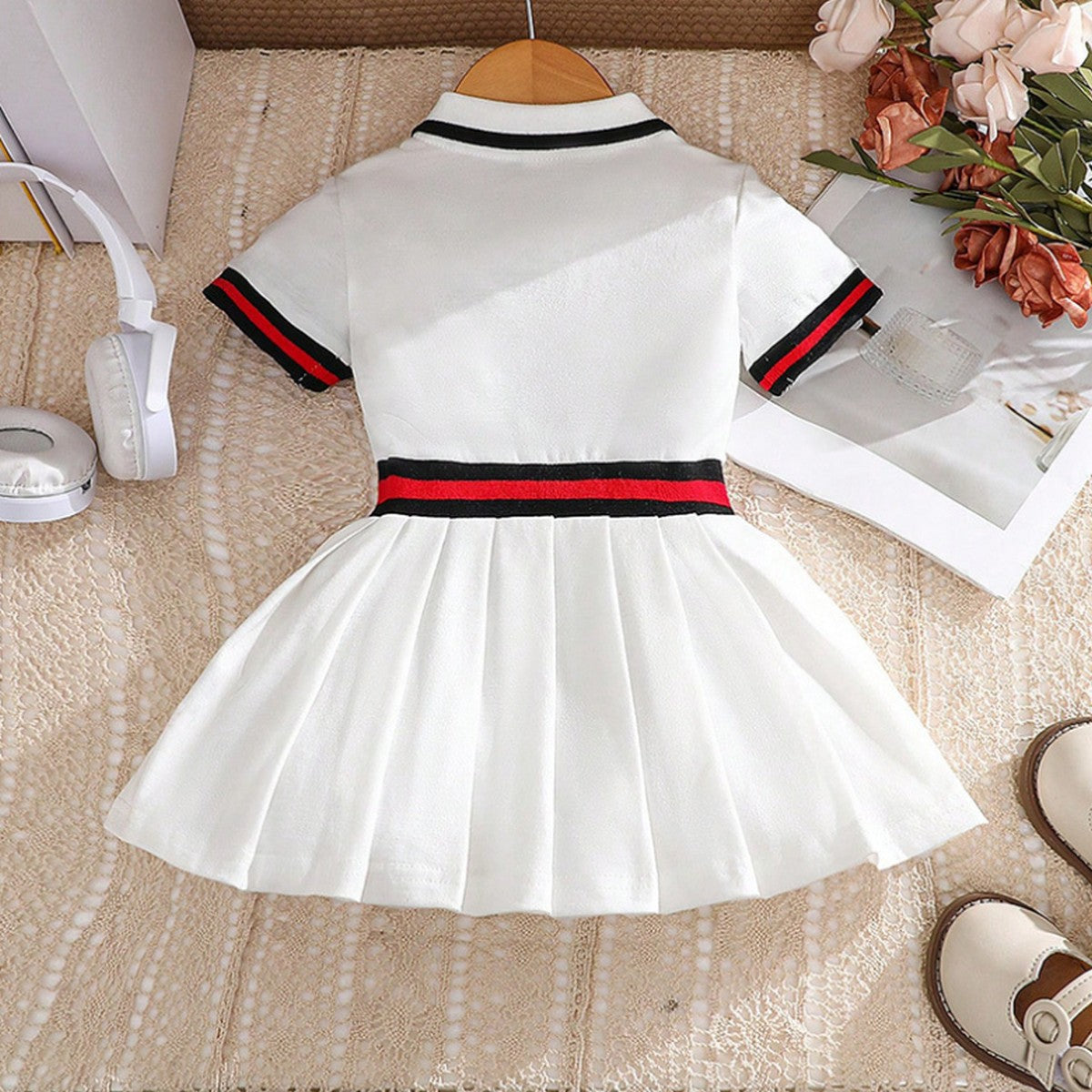 10 Ay – 3 Yaş Kız Çocuk Polo Yaka Beyaz Elbise | Spor Şık Yazlık Model