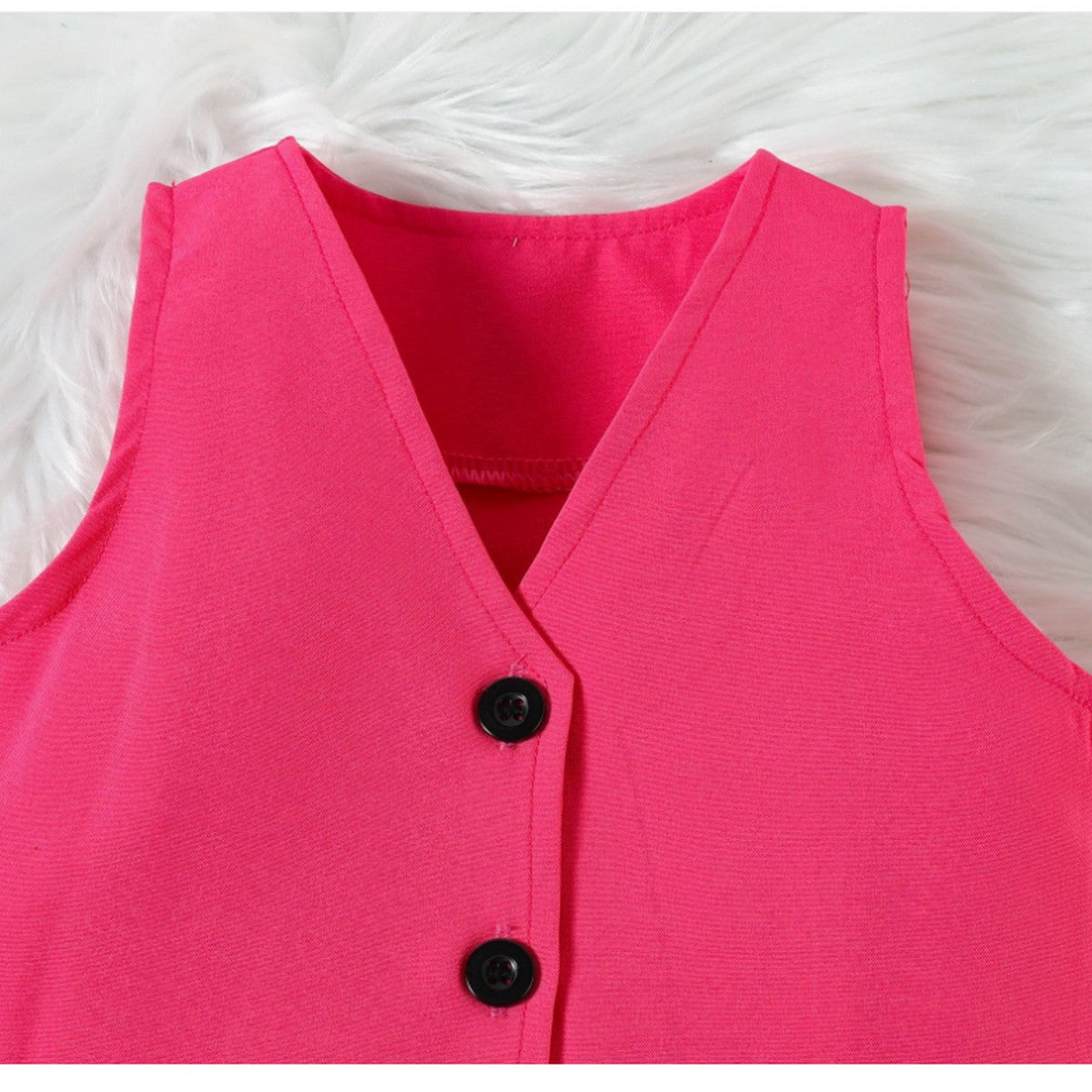 1-6 Yaş Kız Çocuk Fuşya 4'lü Takım | Şapka Yelek Etek Crop Kombin