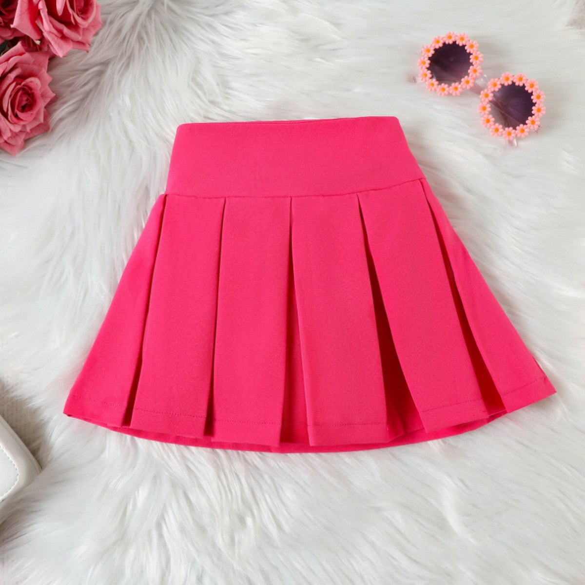 1-6 Yaş Kız Çocuk Fuşya 4'lü Takım | Şapka Yelek Etek Crop Kombin