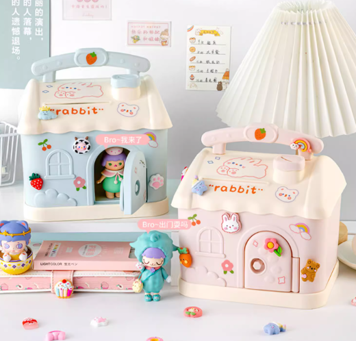 3D Sevimli Kumbara-Mavi ve Pembe Renk Seçenekleri