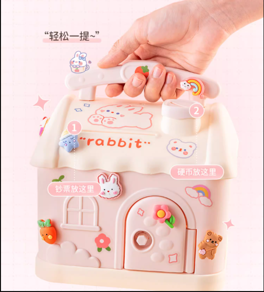 3D Sevimli Kumbara-Mavi ve Pembe Renk Seçenekleri