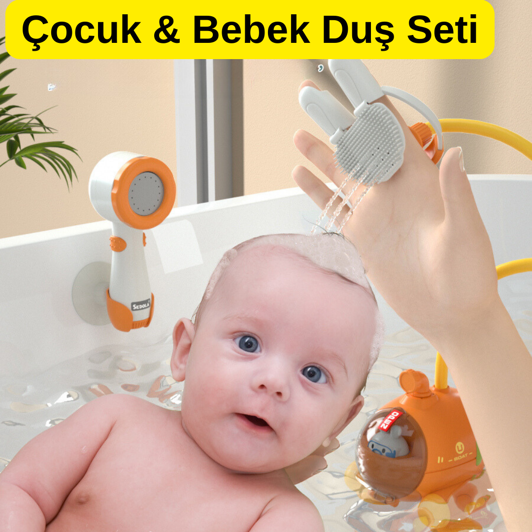 Bebek Duş Seti Full Set-Duş Başlığı-Silikon Tarak