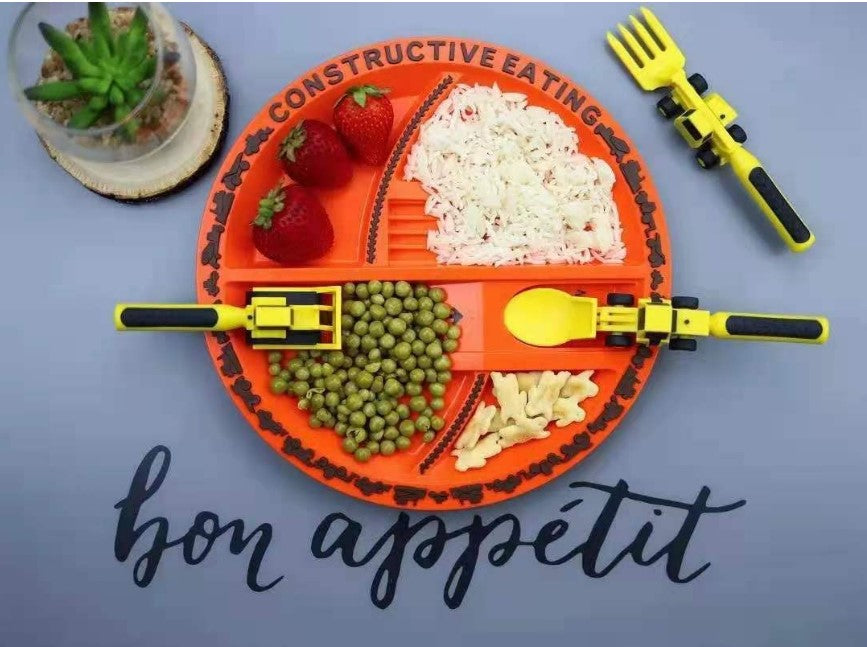 1-6 Yaş İnşaat Temalı Tabak ve Kaşık Seti – Eğlenceli Öğünler İçin