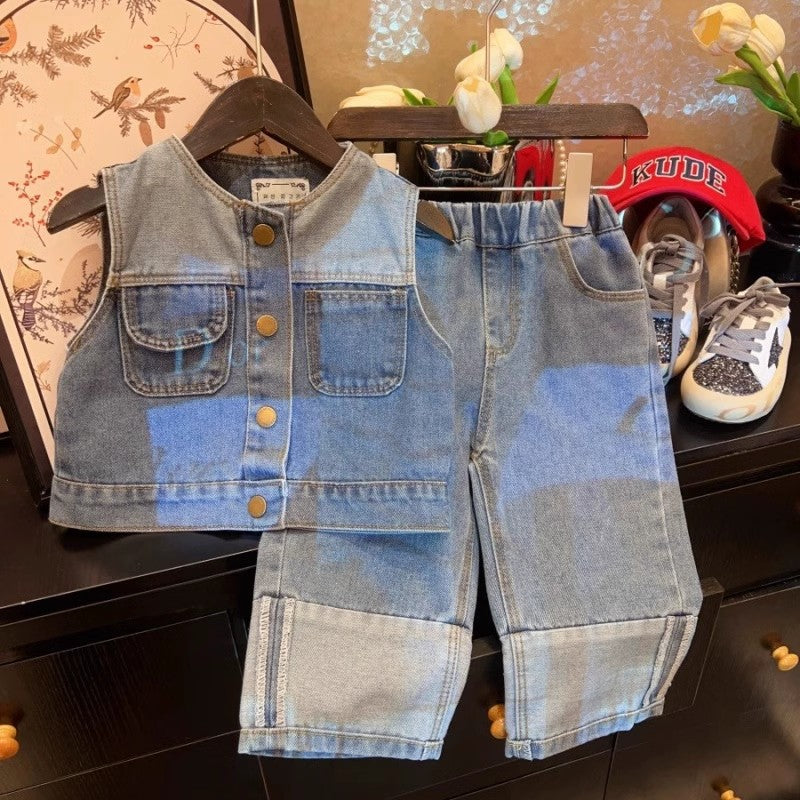 Erkek Çocuk Kot Yelek Pantolon Takımı 3-4 Yaş Outlet