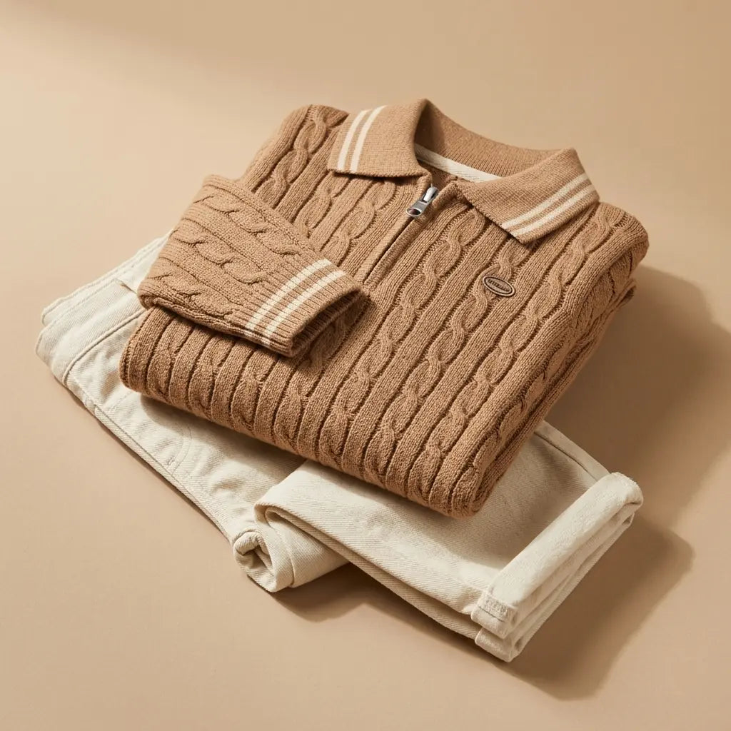Erkek Çocuk Polo Yaka Triko Pantolon Takım Taba 2-5 Yaş