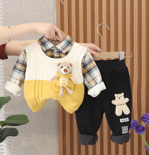 Peluşlu 3 Parçalı Erkek Çocuk Takım 10 Ay-5 Yaş