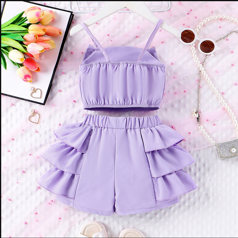Kız Çocuk Mor İncili Şortlu Takım 2-3 Yaş Outlet