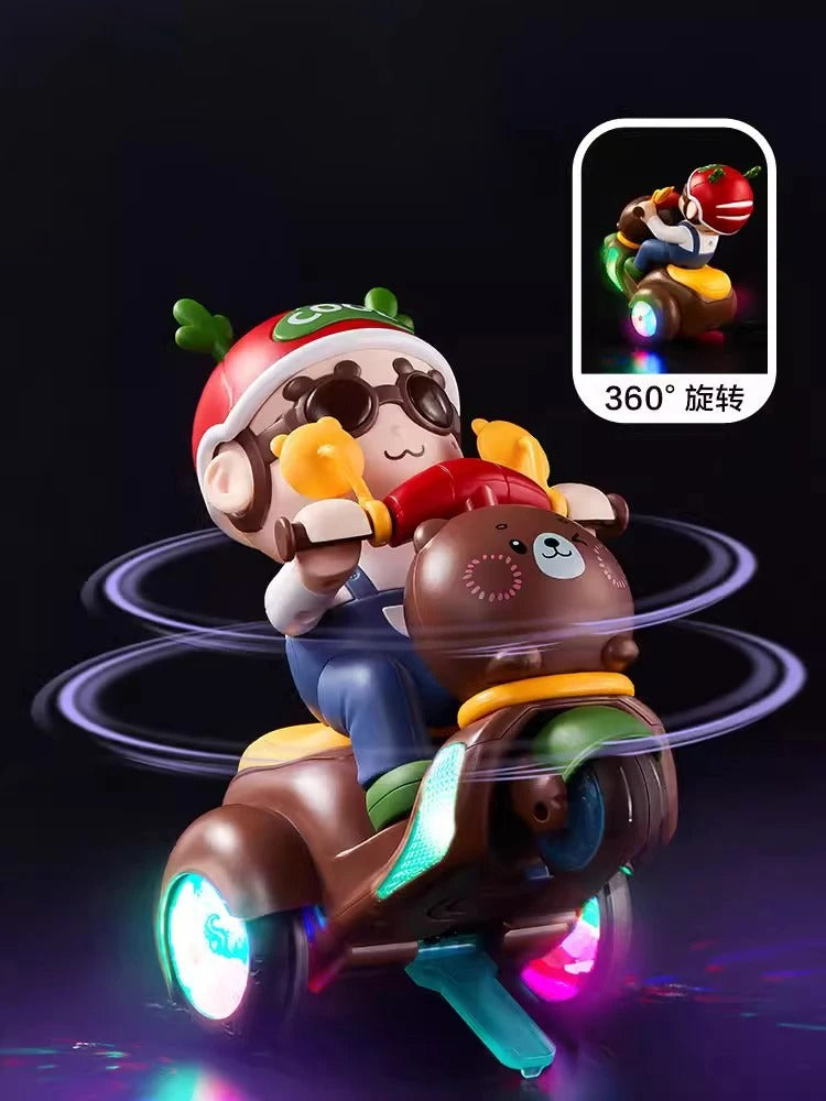 Bisiklete Binen Işıklı Sesli Müzikli Etrafında Dönebilen Motorcu