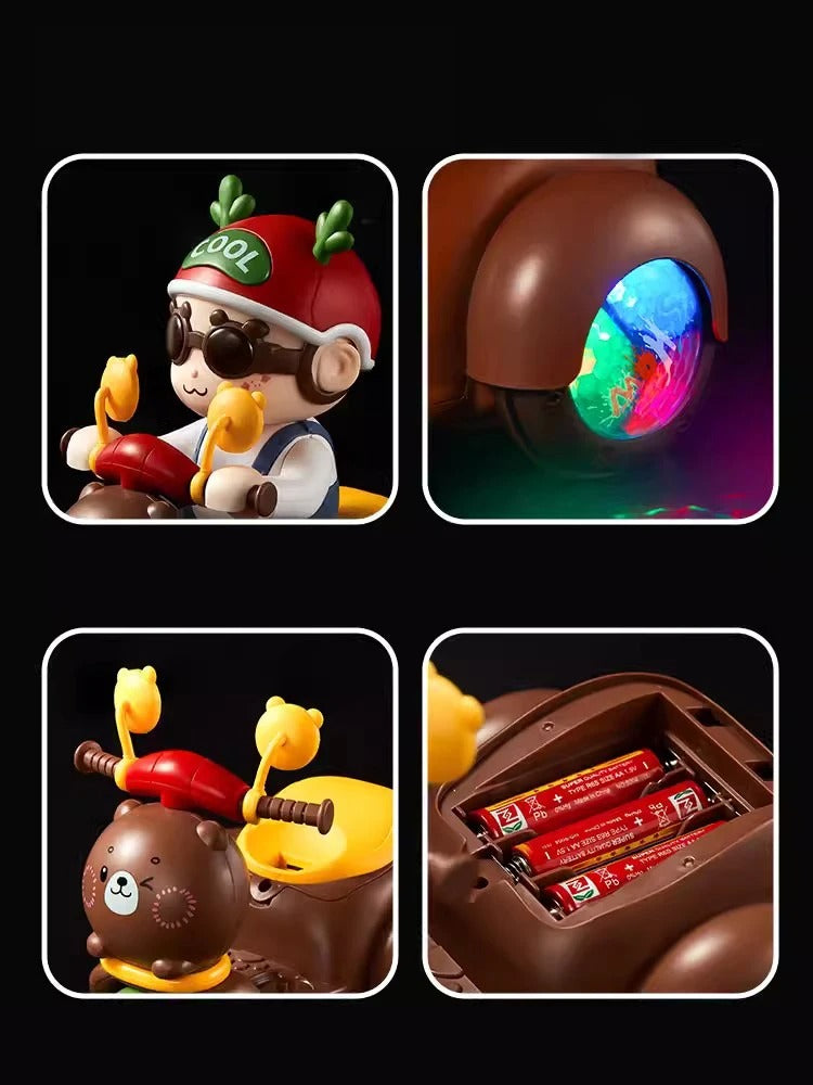 Bisiklete Binen Işıklı Sesli Müzikli Etrafında Dönebilen Motorcu