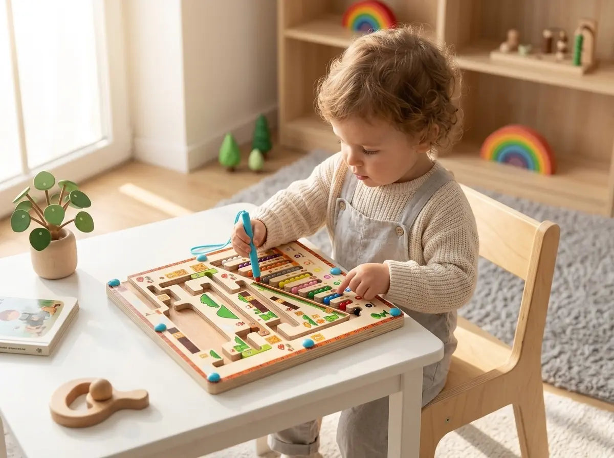 Manyetik Kalemli Ahşap Labirent Oyunu-Eğitici Montessori Aktivite Tablosu