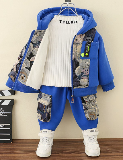 Ayıcık Desenli Mavi Renk Erkek Çocuk Takım 2-8 Yaş