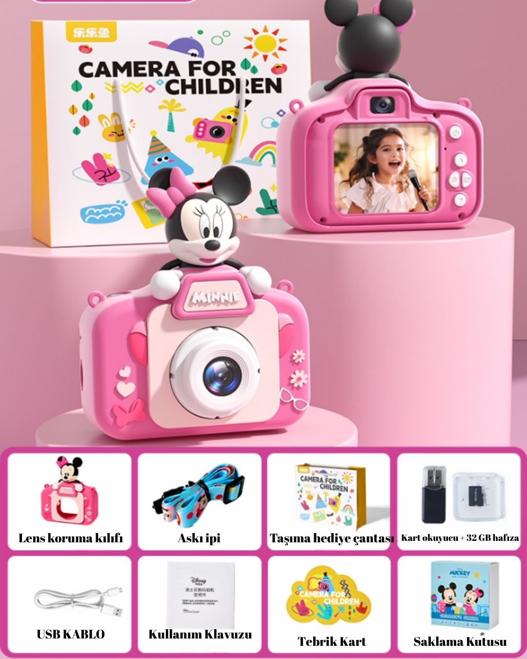 2.0 inç IPS Ekranlı 32 GB Hafızalı ve Kart Okuyuculu Çocuk Kamerası