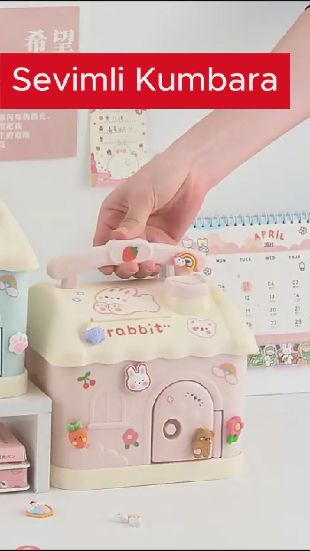 3D Sevimli Kumbara-Mavi ve Pembe Renk Seçenekleri