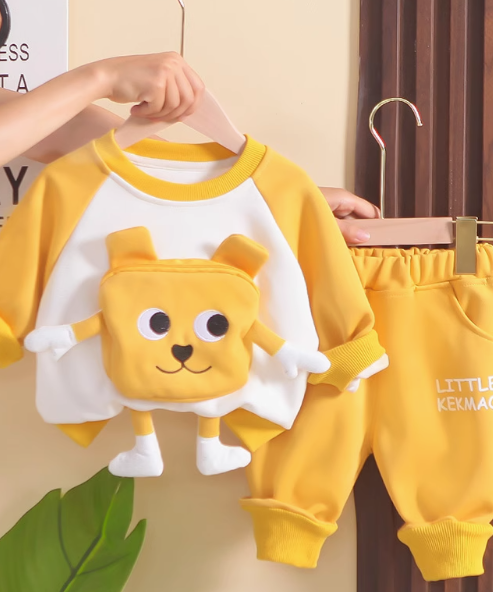 Sarı-Beyaz Ön Cepli Unisex Çocuk Takım 0-5 Yaş